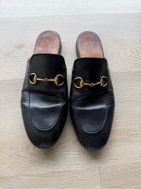 Gucci Black Leather Horsebit Backless Loafers